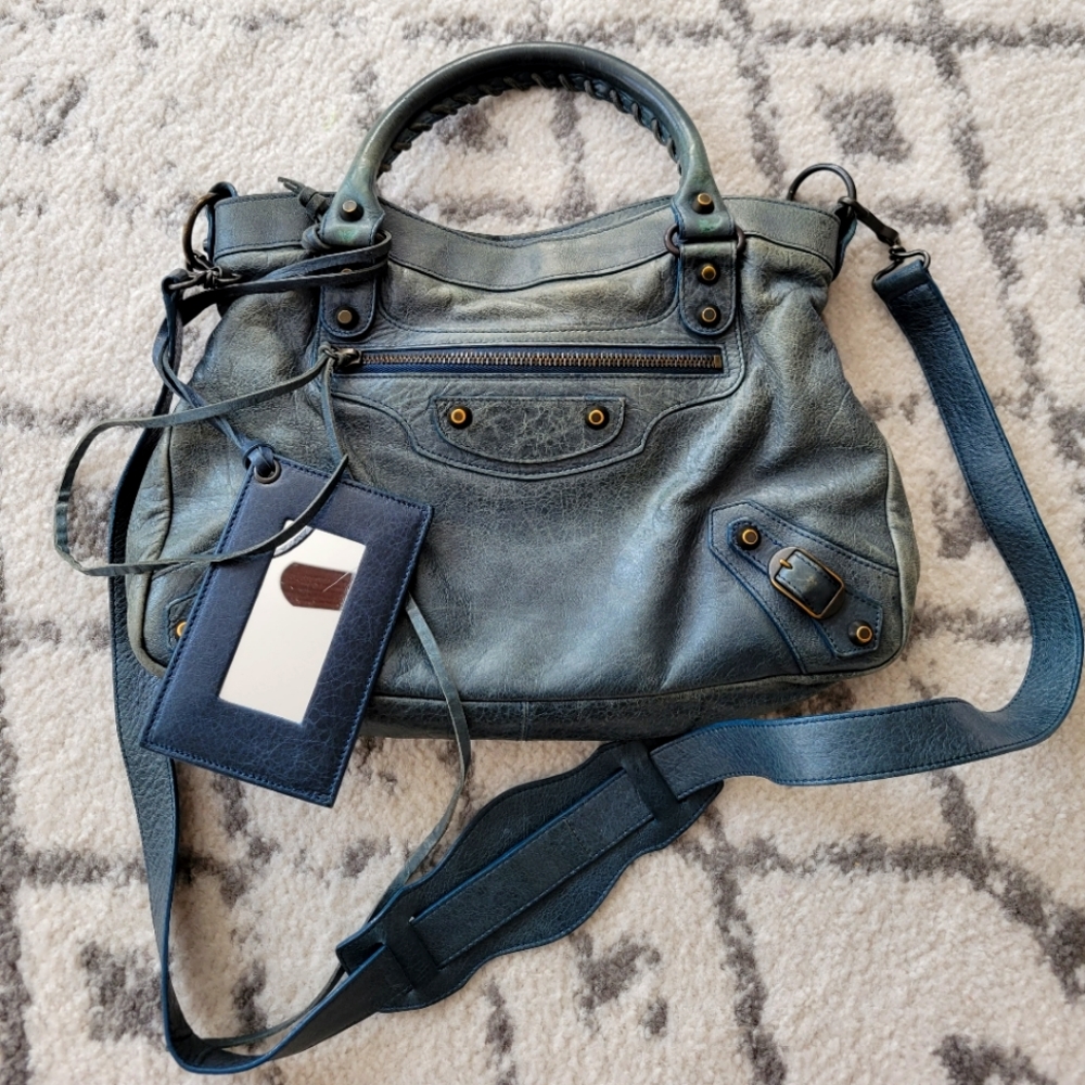 Balenciaga moto crossbody satchel in dark teal